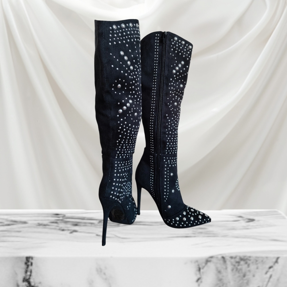 Over the Knee Boots Black              with Studs Scene Women's Size 6
